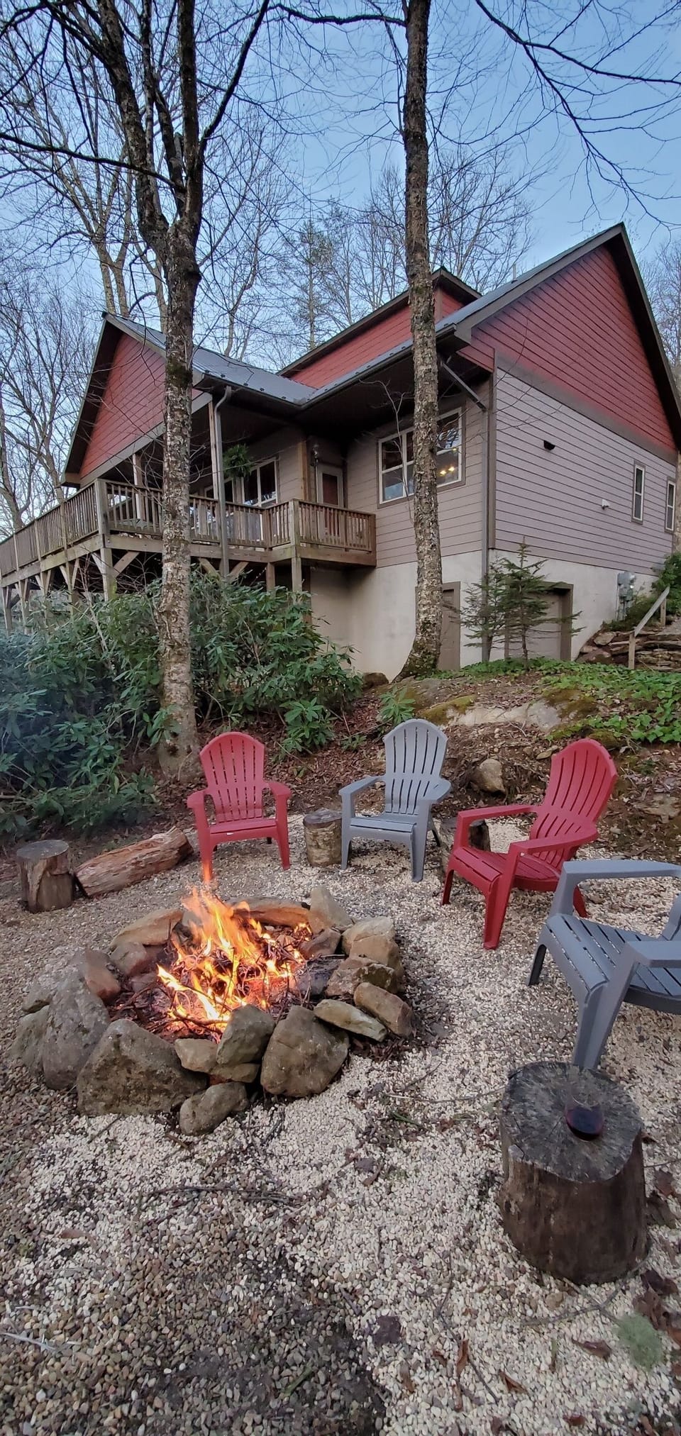 Fire pit is an easy walk down driveway, or for the more agile, stone steps.