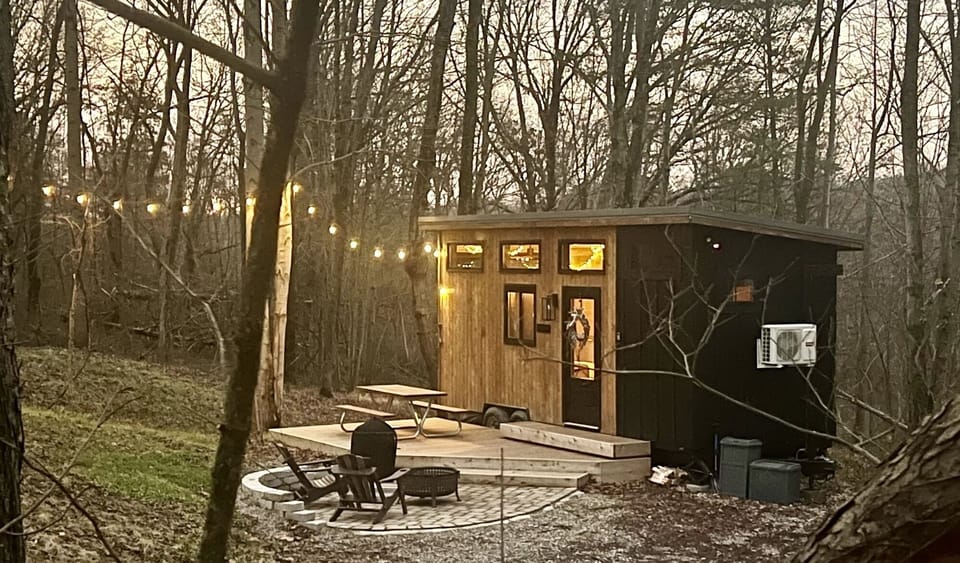 The Hemlock Tiny House at Dusk