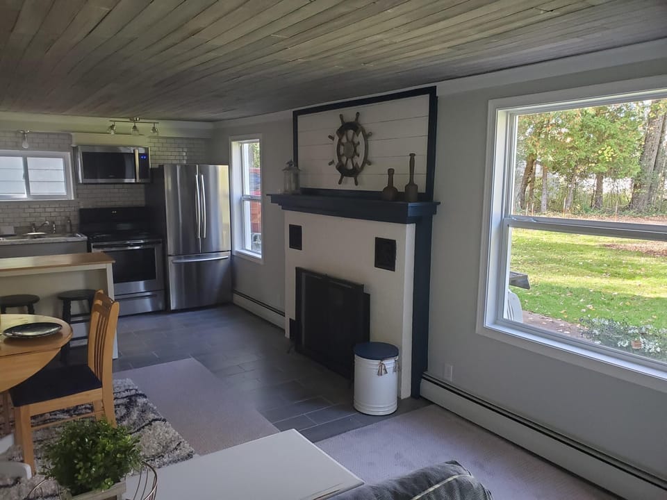 Fireplace just off dining / living room area