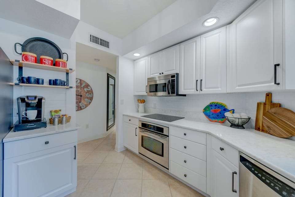 Kitchen with coffee bar.