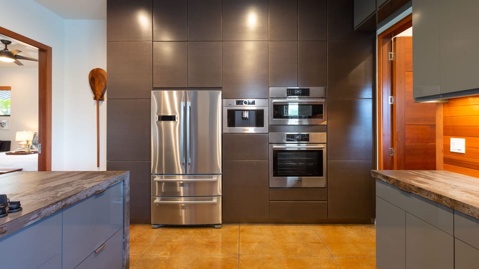 High-end appliances in large kitchen