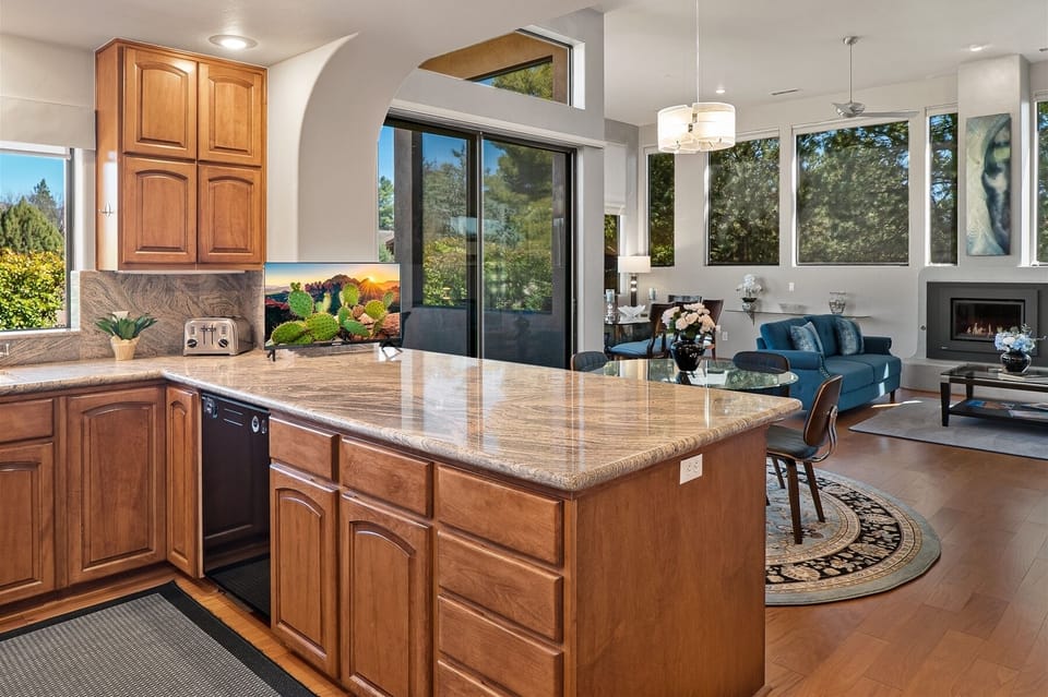 A view of the living area from the kitchen