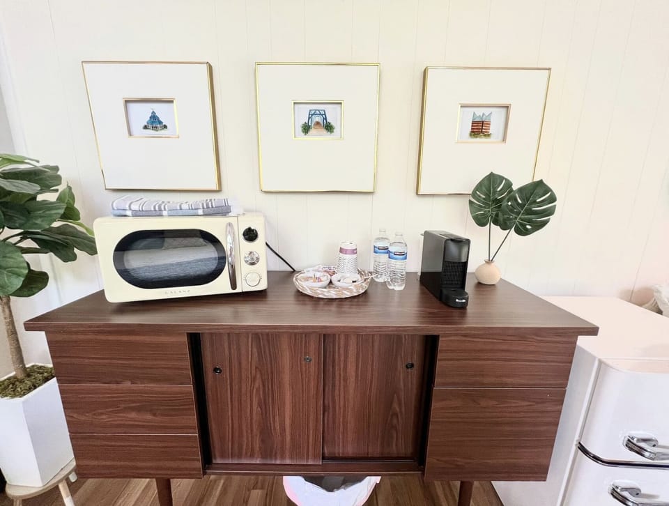 Microwave, mini-fridge/freezer, nespresso