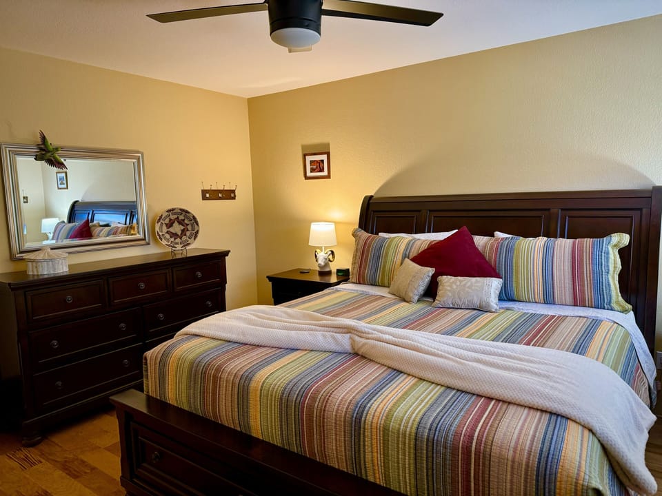 Upstairs master bedroom with king bed & full size dressers & closets