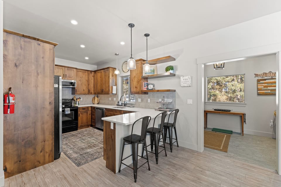 Kitchen and mudroom at the entrance to the home
