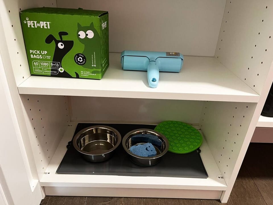 Dog bowls, poo sacks, and dog beds provided!