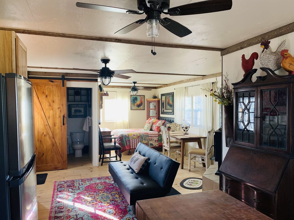 Living area with futon/loveseat 