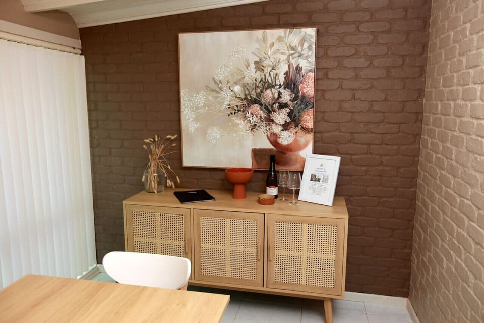Upstairs dining area - enjoy a complimentary bottle of wine and a snack - Welcome note contains Wi Fi details.