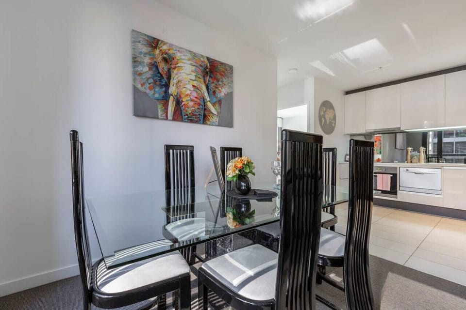 Luxuriously furnished 6 seater glass dining table with a marble base.