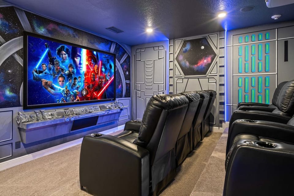 Sink into a leather recliner aboard your own starship and let the big screen take over.