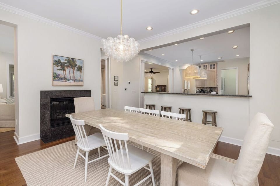 Gather around this bright dining room where your group can share memorable meals together.