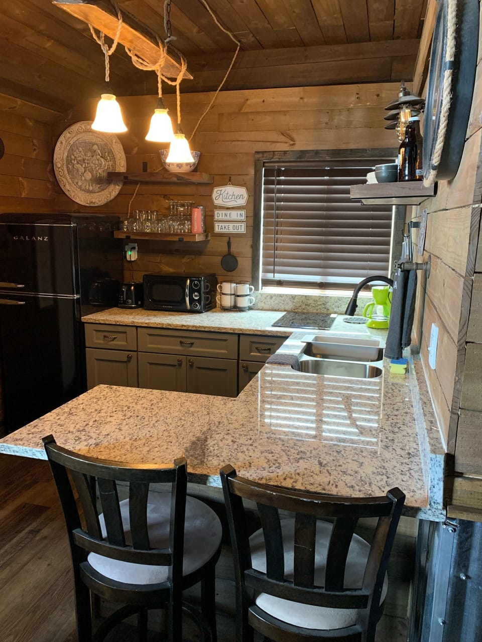 Dining area with two seats table height