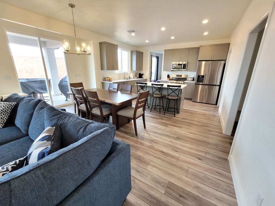 Open kitchen/dining/family room with plenty of space for gatherings.
