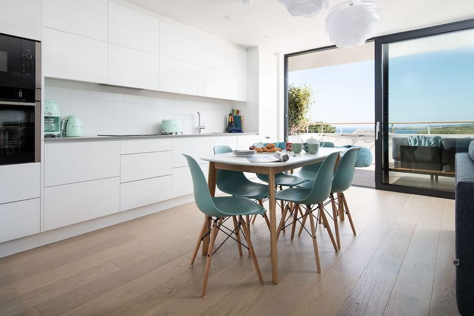 2 The Bay, Coldingham - immaculate single-wall kitchen with Neff and mint coloured SMEG appliances
