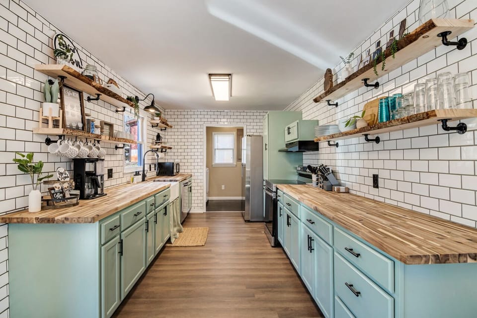 Our NEW fully renovated butcher block kitchen. Come cook & relax