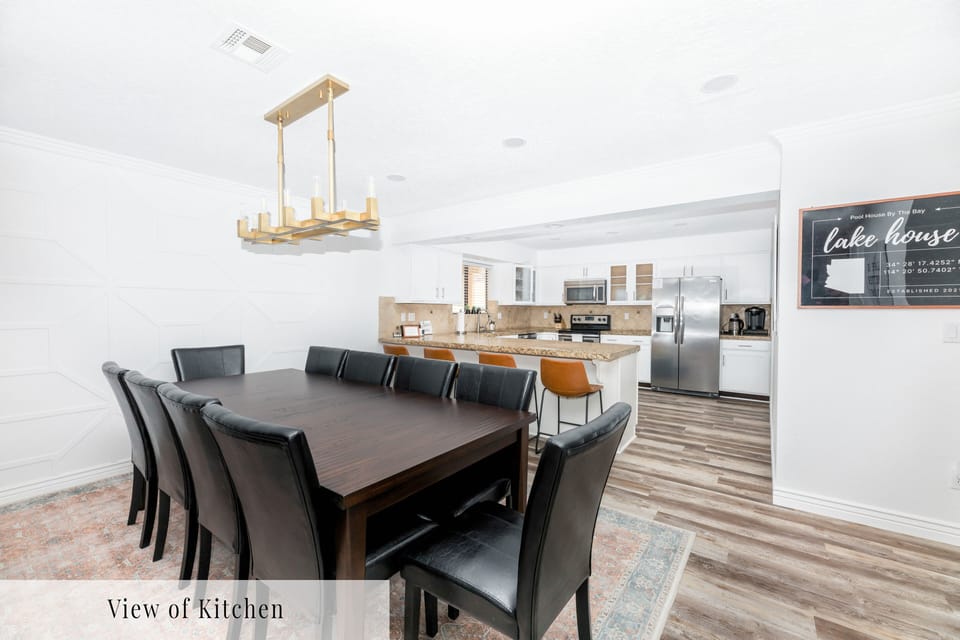 View of Kitchen. Table seats 10. Kitchen bar 4.