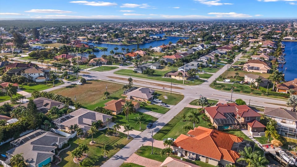 An aerial of the quiet neighborhood