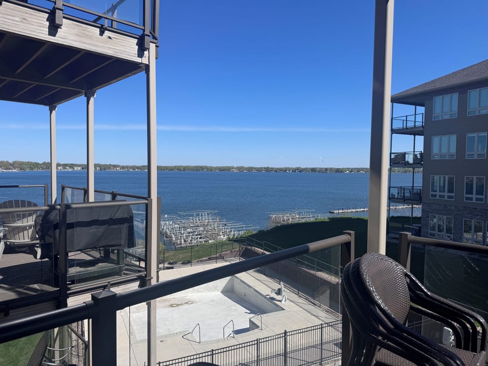 Lake view from the deck and the pool is shared by Stillwater and Bayside condos.