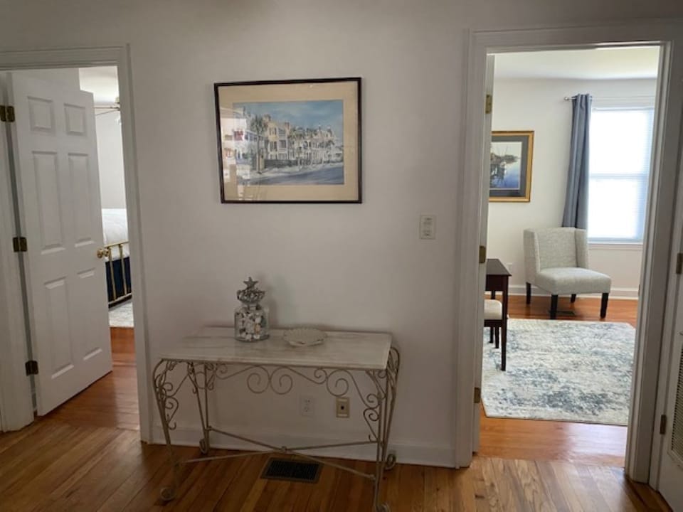entry to bedroom #1 (on left) and bedroom #2 (on right)