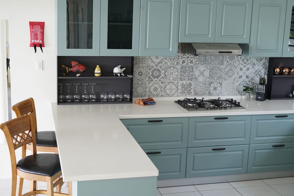 Spacious kitchen on upper level.