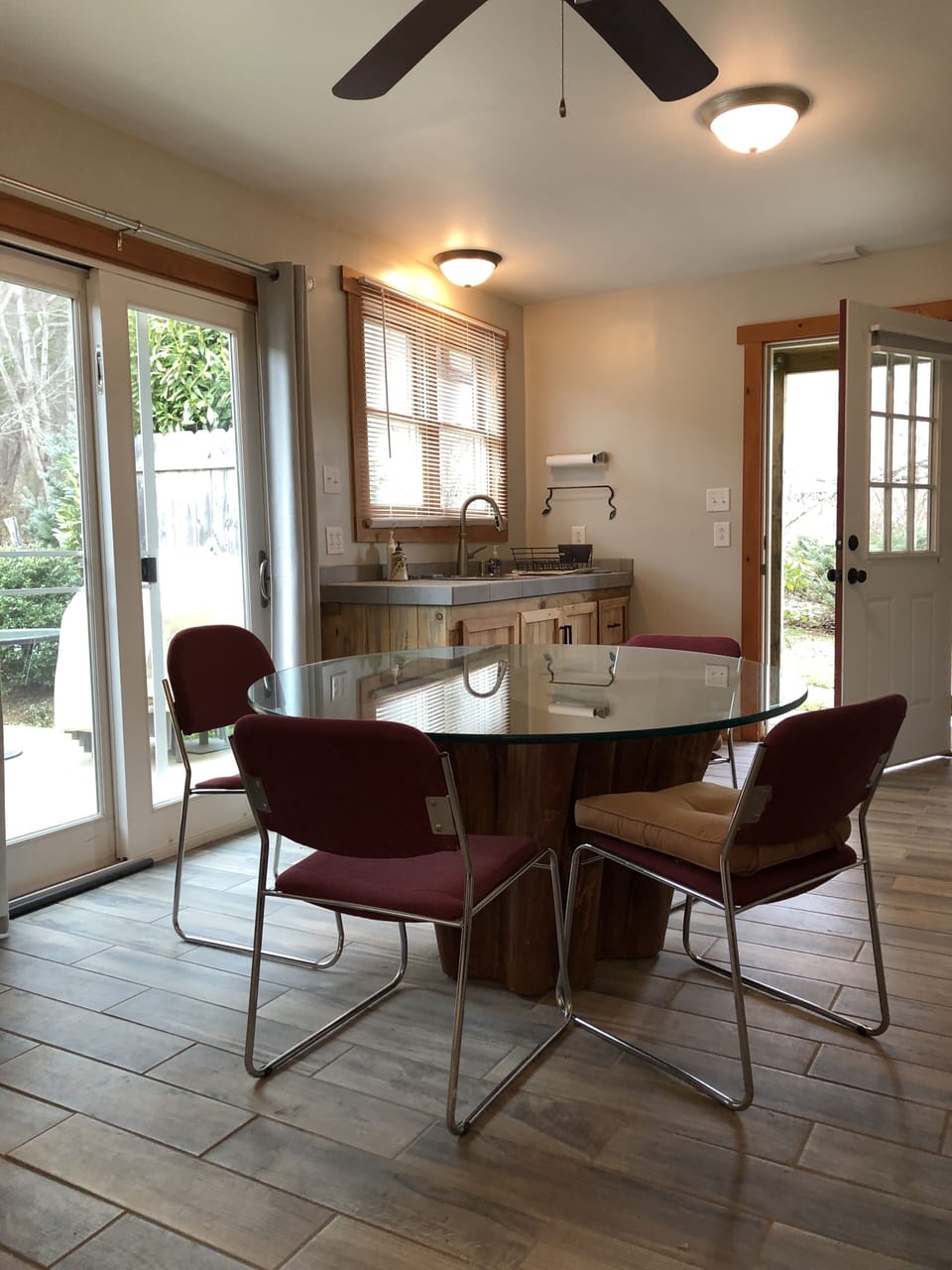 Dining area with sliding glass door out to patio