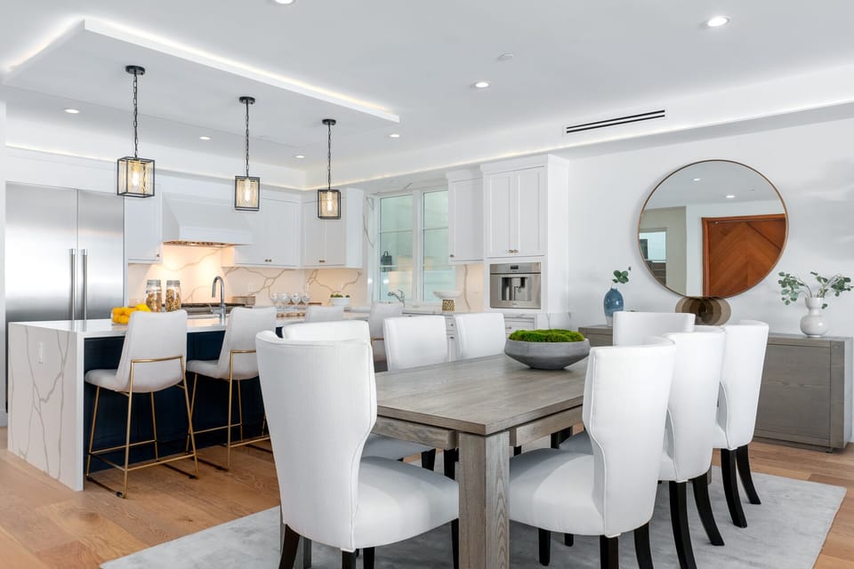 Dining room and kitchen.