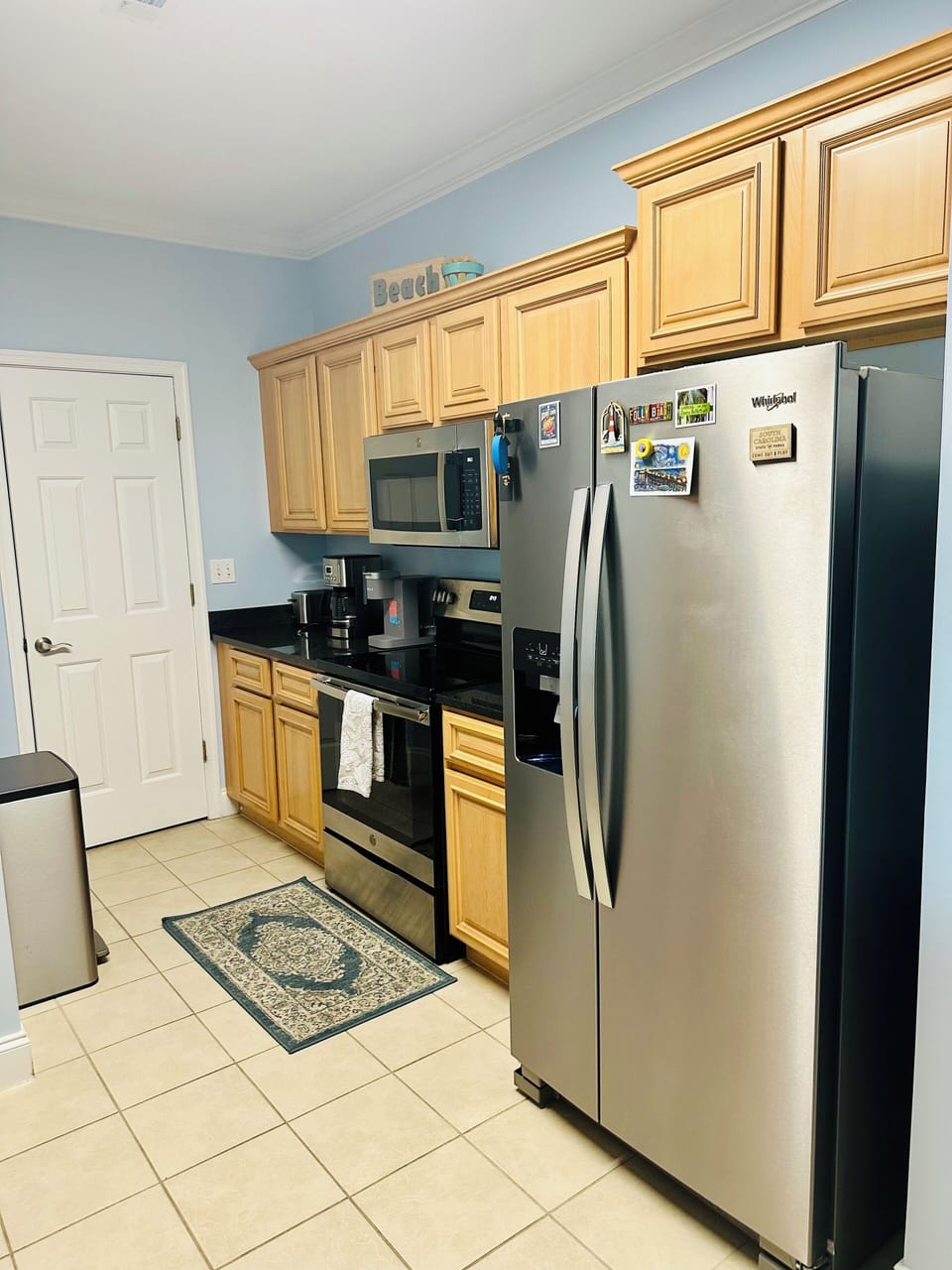 Kitchen with all new stainless steel appliances.
