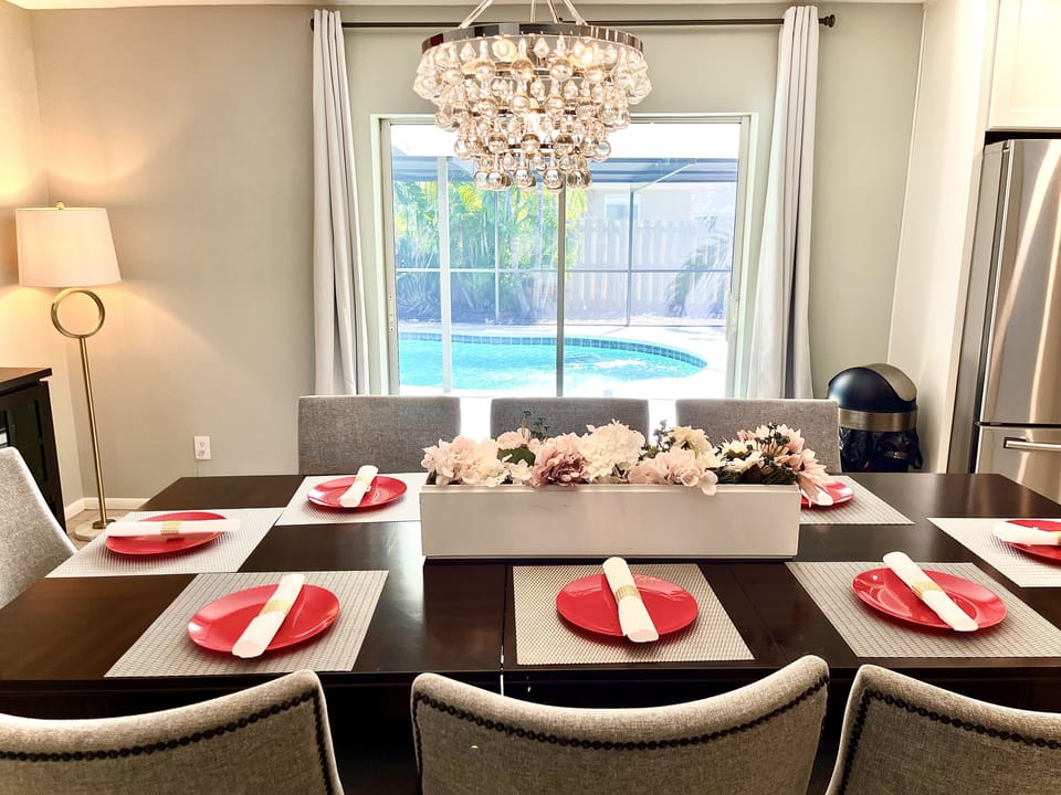 Beautiful chandelier illuminates the room