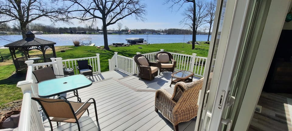 Ample seating on the tri-level Trex deck.