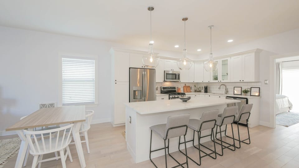 Kitchen open to dining area