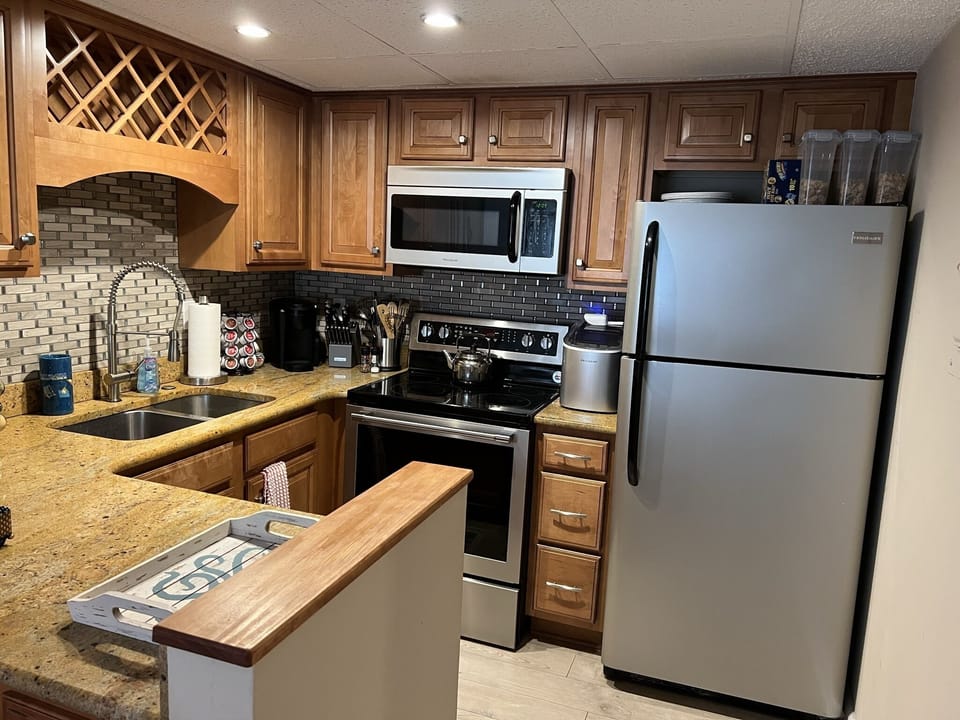 New appliances and plenty of counter space for cooking! Kitchen is fully stocked