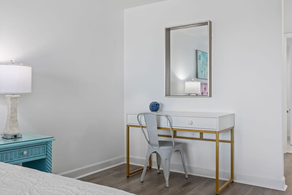 If you have to work, you can do in style with this chic desk. Wifi is fast too!