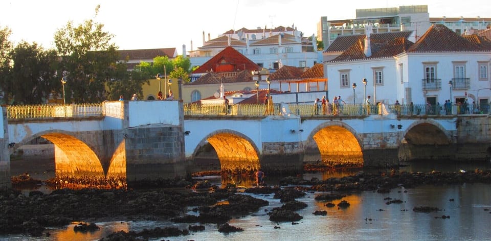 Roman bridge at sunset and low tide