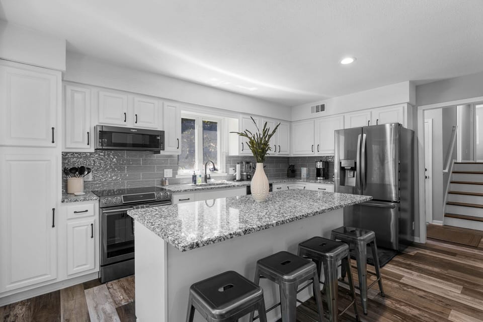 Kitchen with Island and Bar Stools