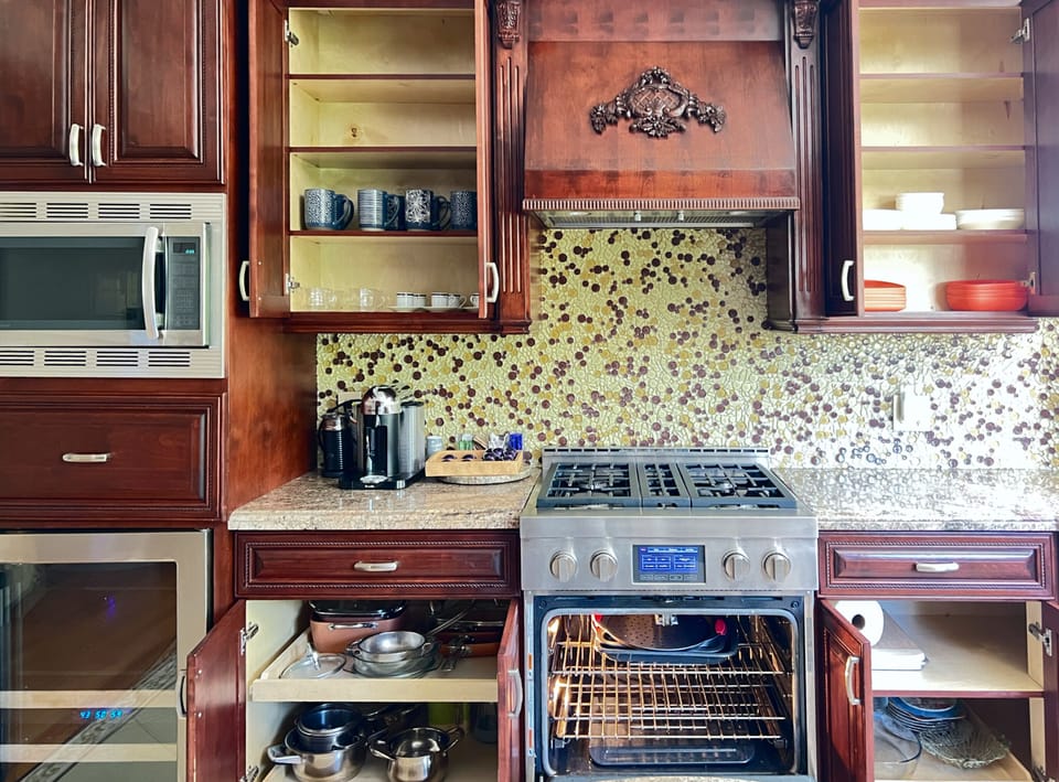 Fully loaded kitchen for complete cooking experiences.