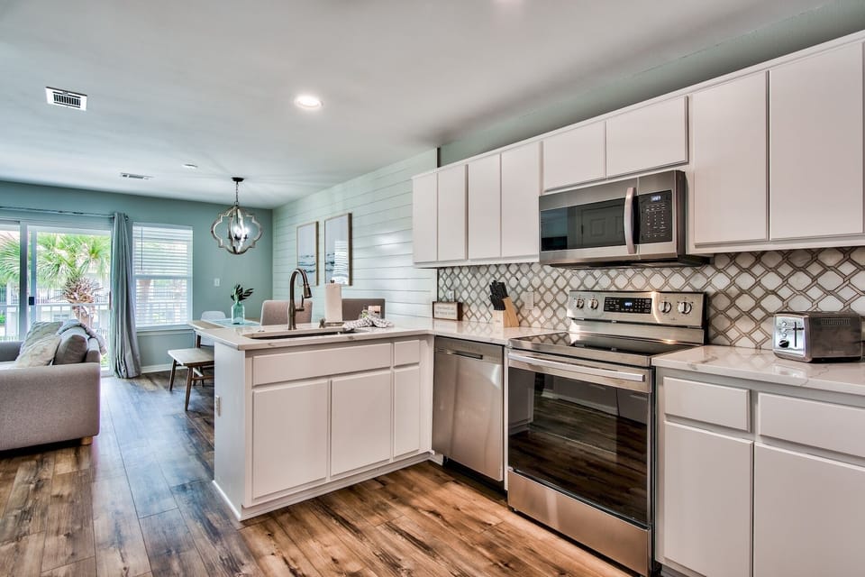 The kitchen packed full of necessities.