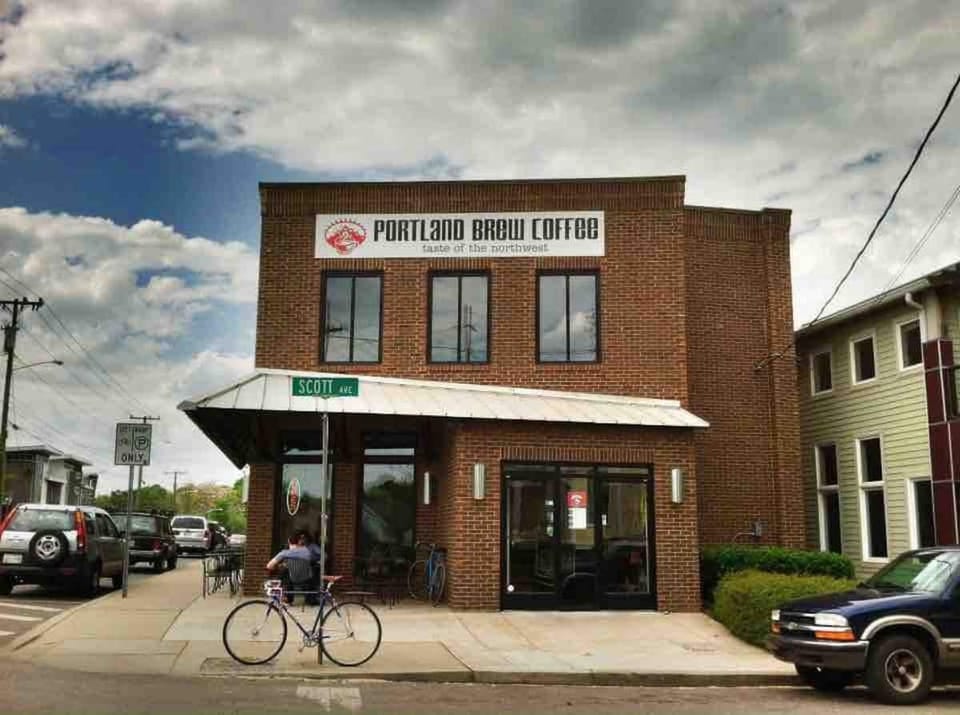 Portland Brew Coffee shop at the end of the block.