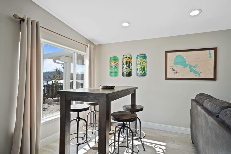 Pub height bar overlooking lake