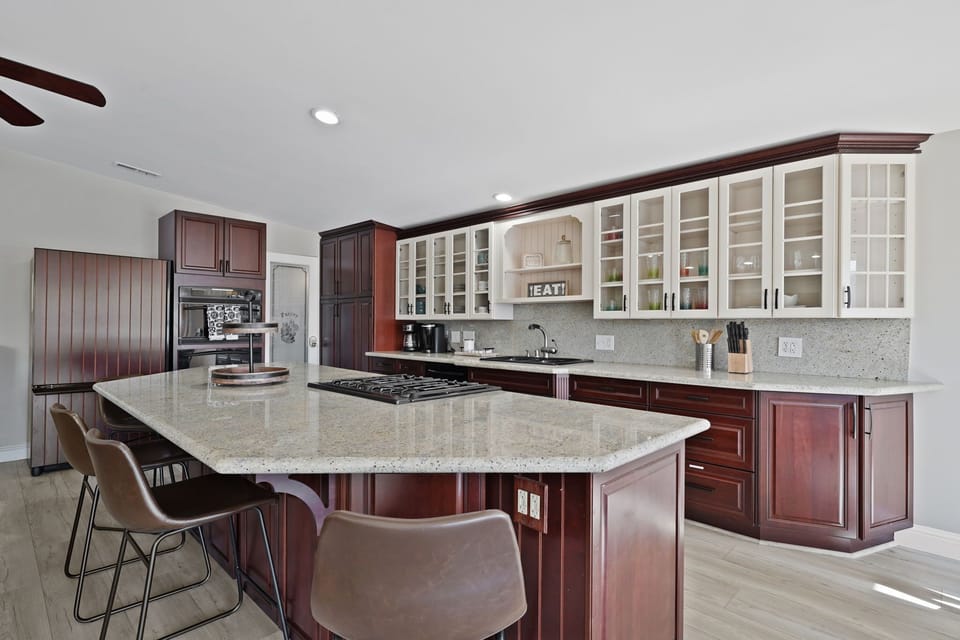 Spacious kitchen with lake views