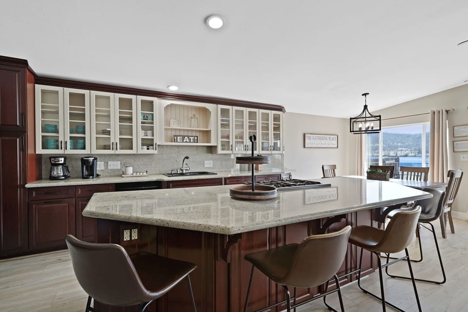Open concept with large island and bar seating