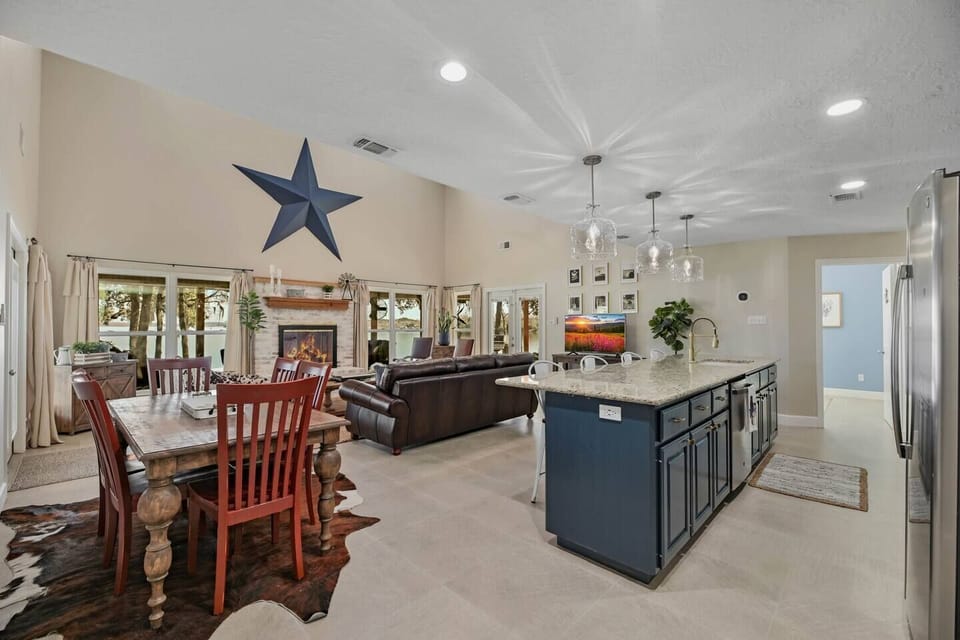 Kitchen is outfitted with cooking basics and all pots, pan, and appliances you can think of