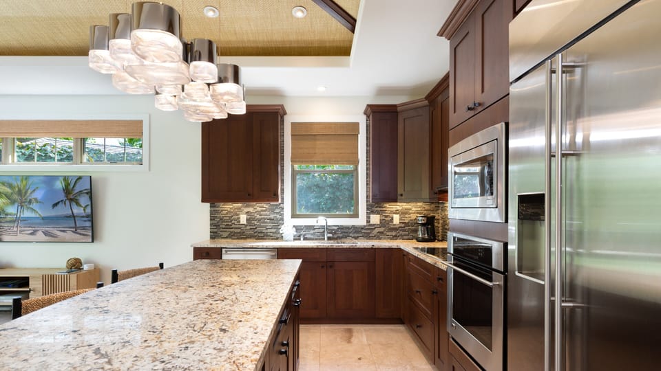 Large kitchen with a nice assortment of spices, oil & Vinegar provided