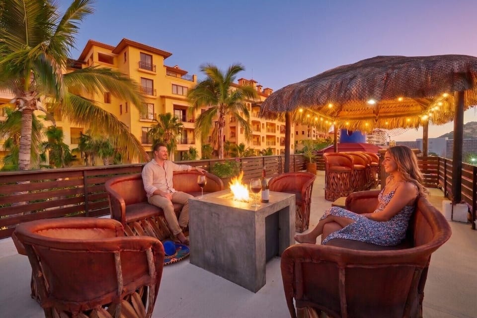 Enjoy the roof top with a bar and fire pit