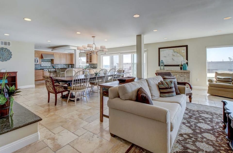 Family room with picture windows and stunning ocean view.