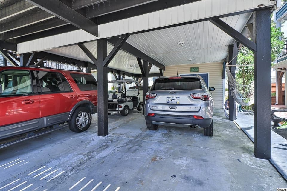 Park in the shade under the house.  Resort does charge $12/day/car for entry.