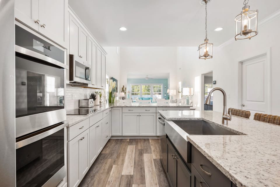 Kitchen Island with deep farm sink and double oven