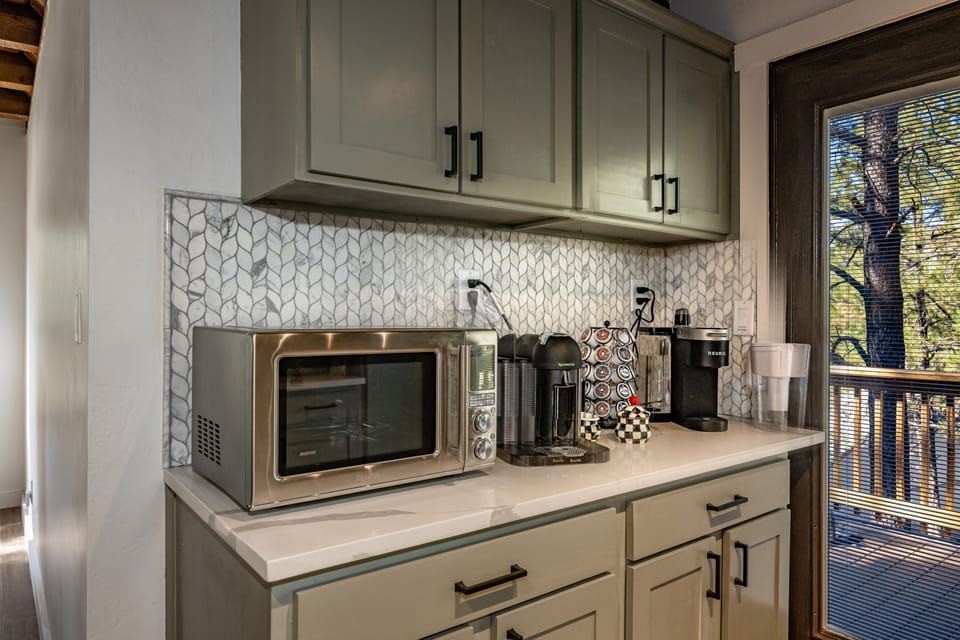 Microwave/toaster oven and coffee station-Keurig and Nespresso with frother 