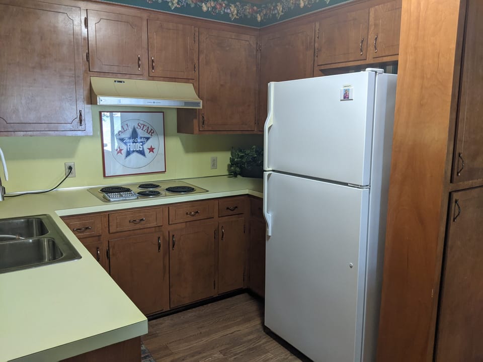 Second Refrigerator, oven, and stove, sink in original kitchen.