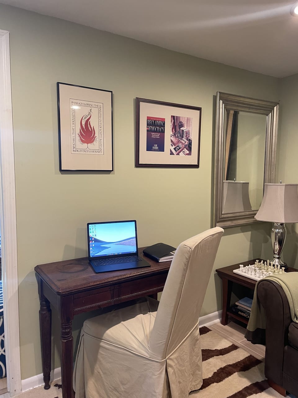 Desk area in downstairs family room.