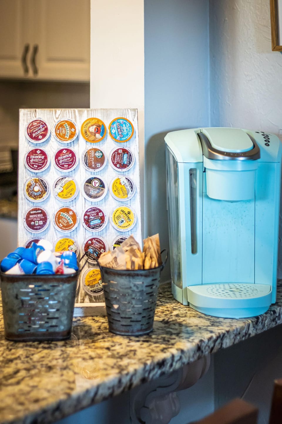 Convenient coffee station with multiple brew options to start your mornings before exploring the Nelson-Atkins Museum or Downtown KC
